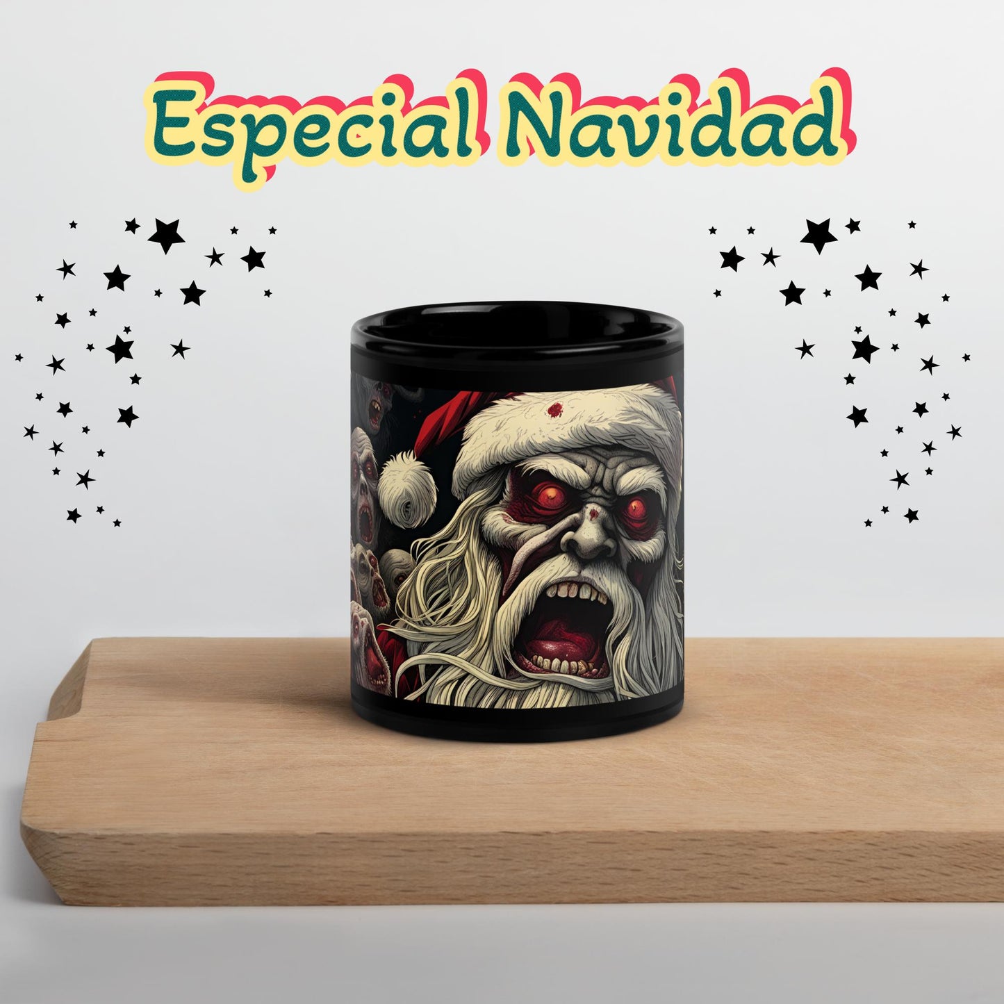 Special Christmas Gift Glossy Black Mug Bloody Santa