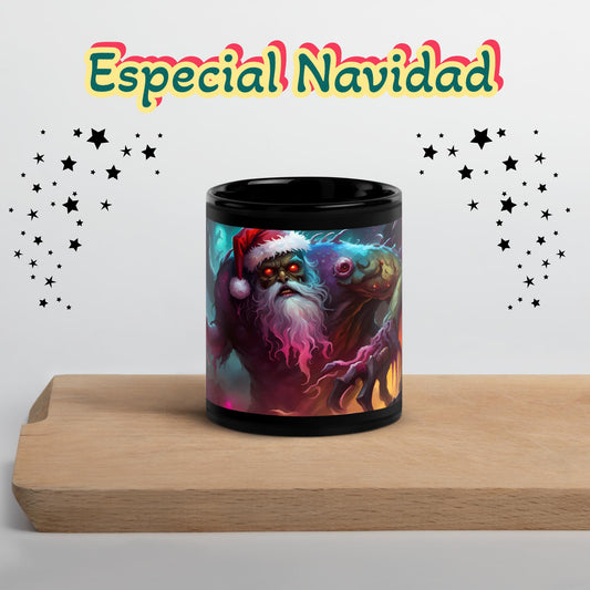 Cadeau de Noël spécial Monstre Père Noël Tasse noire brillante