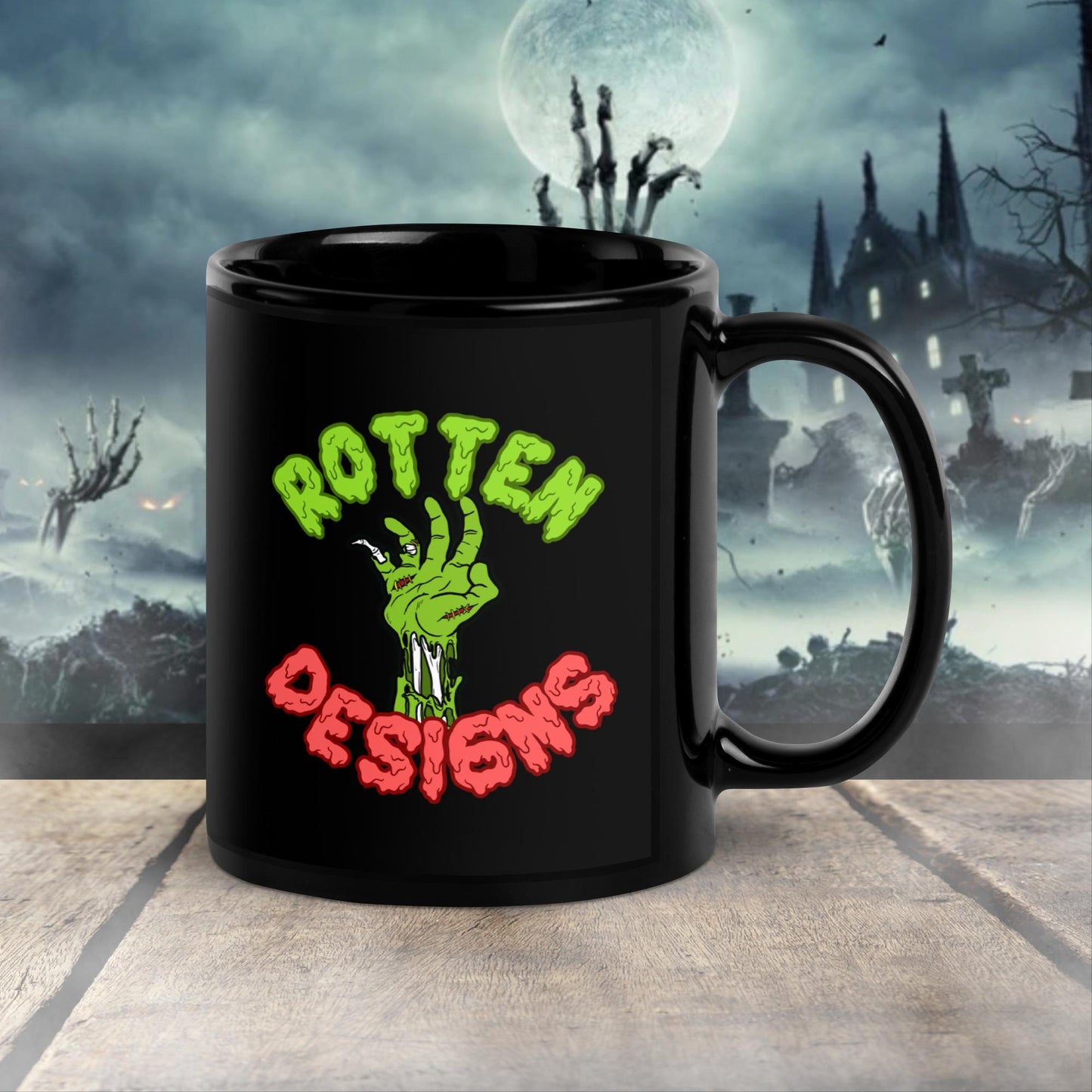 christmas gift Glossy black mug logo Rotten Desings