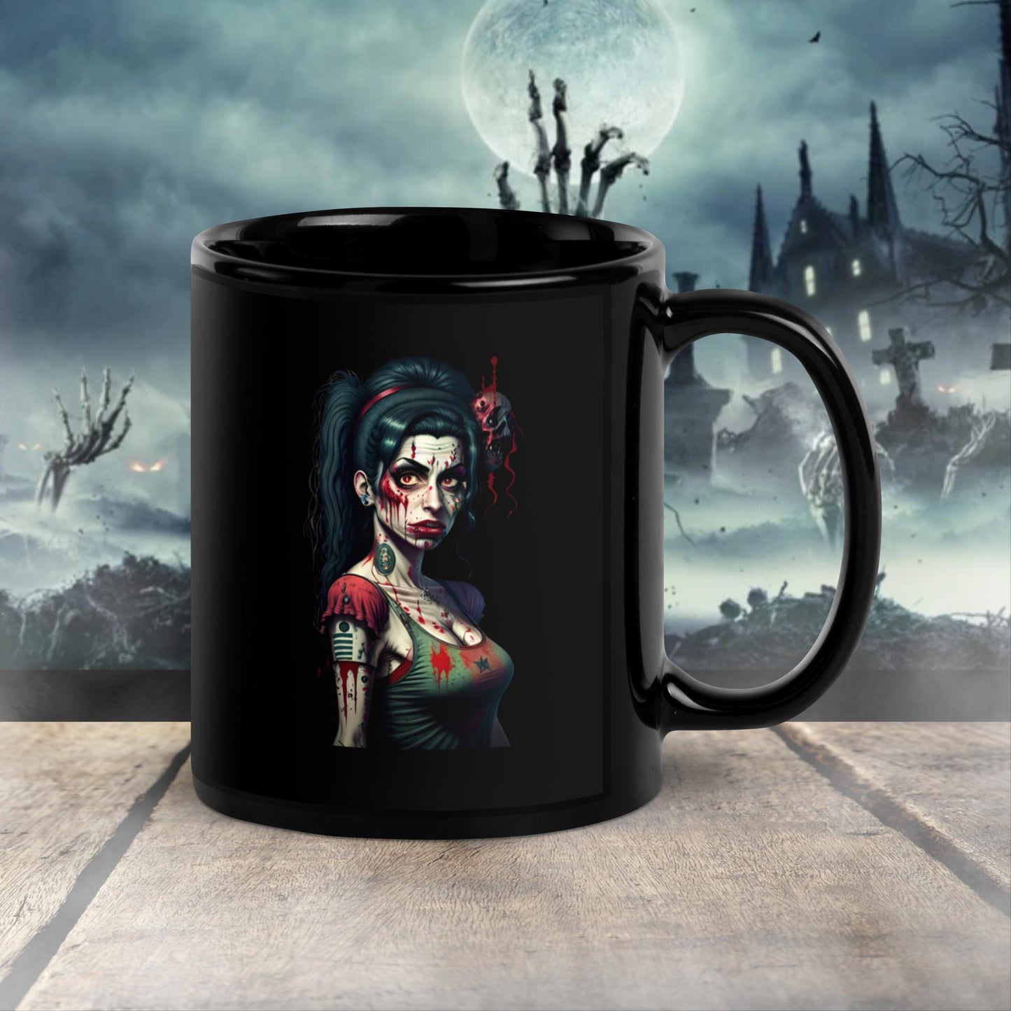 regalo de navidad Amy Winehouse Taza negra brillante