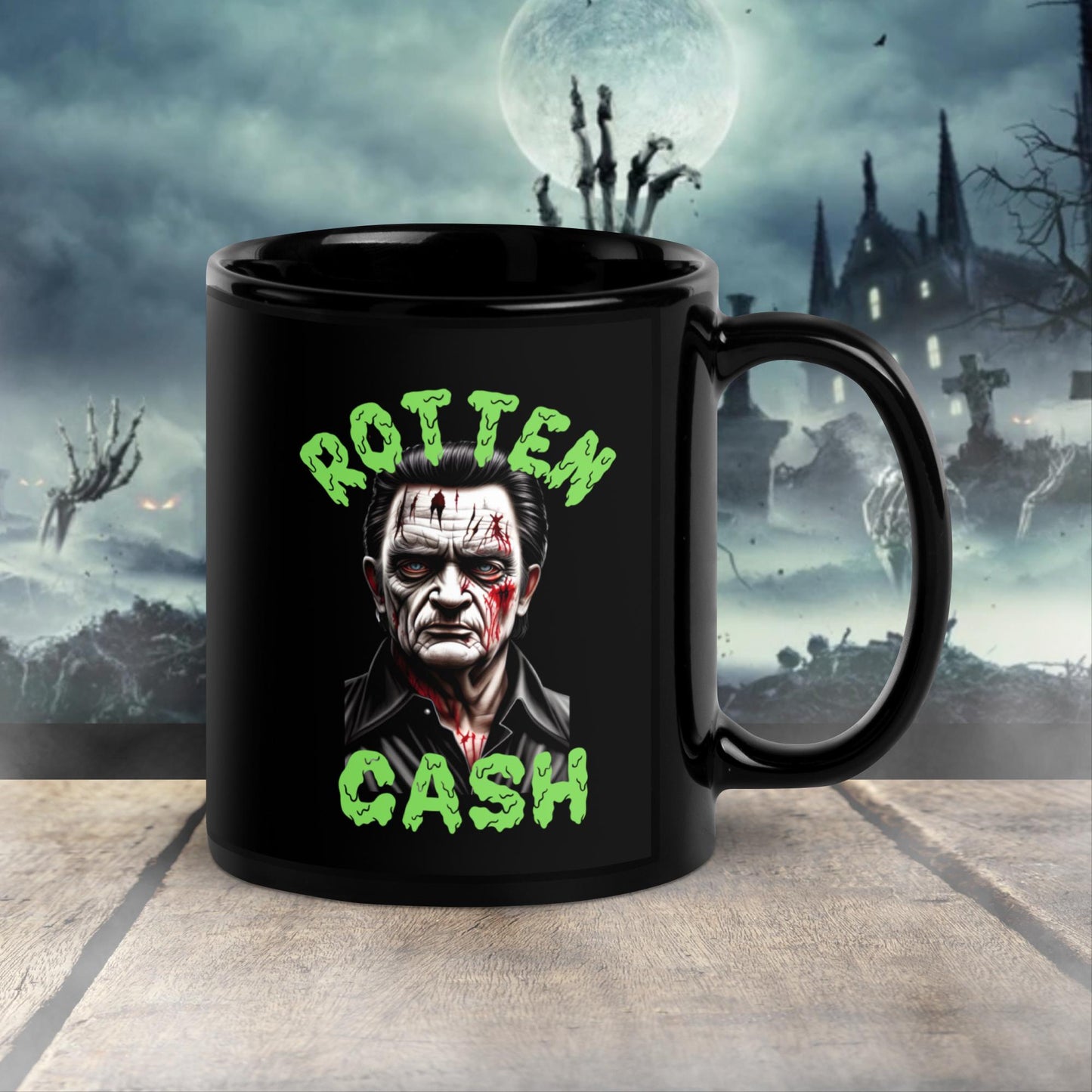 regalo navidad Johnny Cash Taza negra brillante