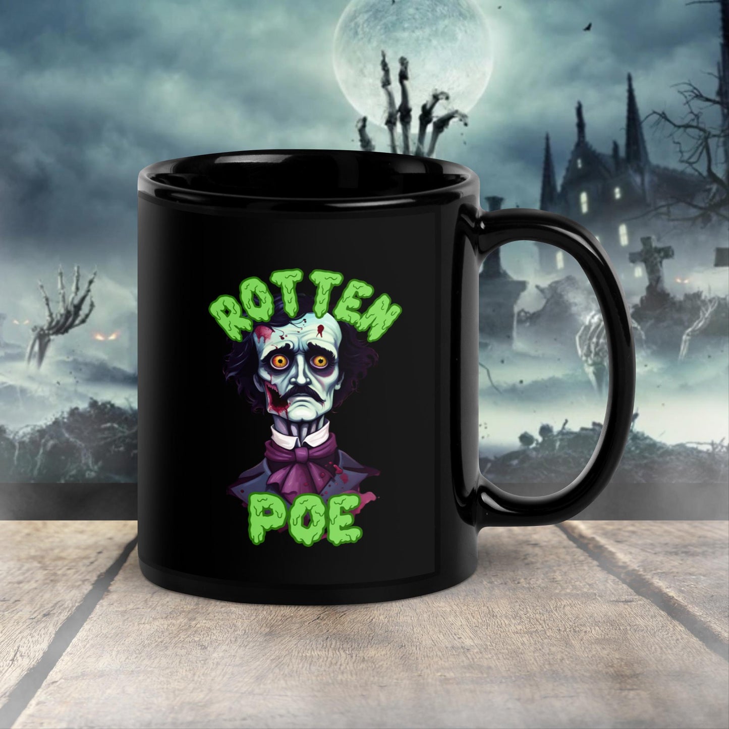 regalo navidad Edgar Allan Poe Taza negra brillante