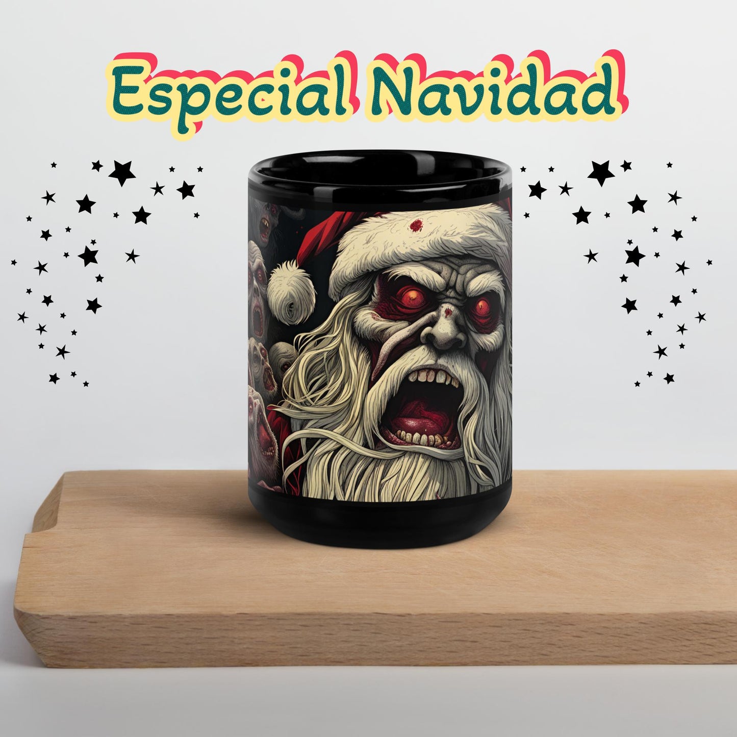 Special Christmas Gift Glossy Black Mug Bloody Santa