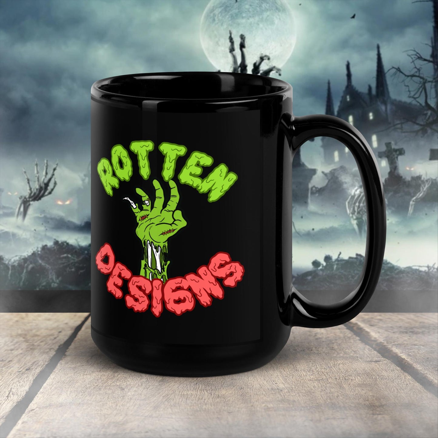 christmas gift Glossy black mug logo Rotten Desings