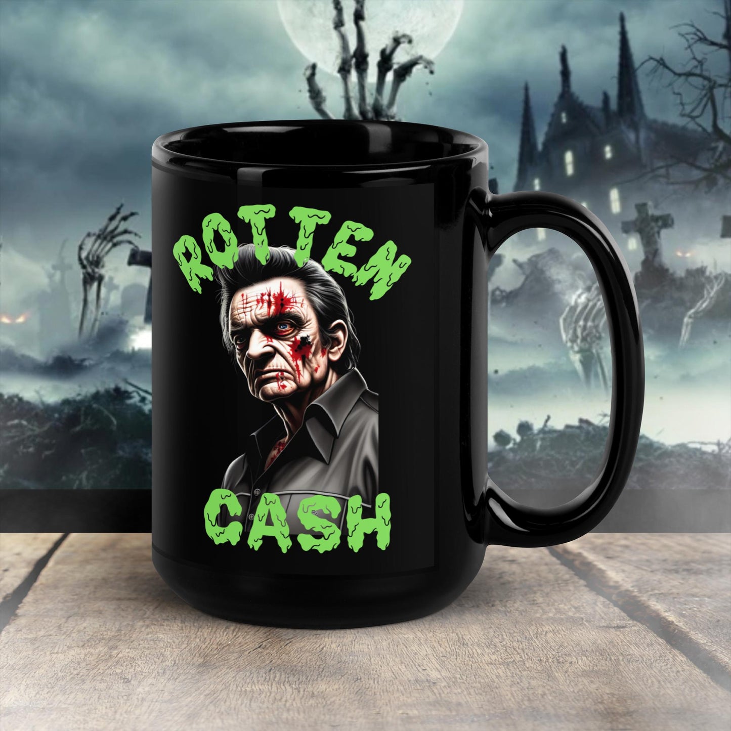 regalo navidad Johnny Cash Taza negra brillante