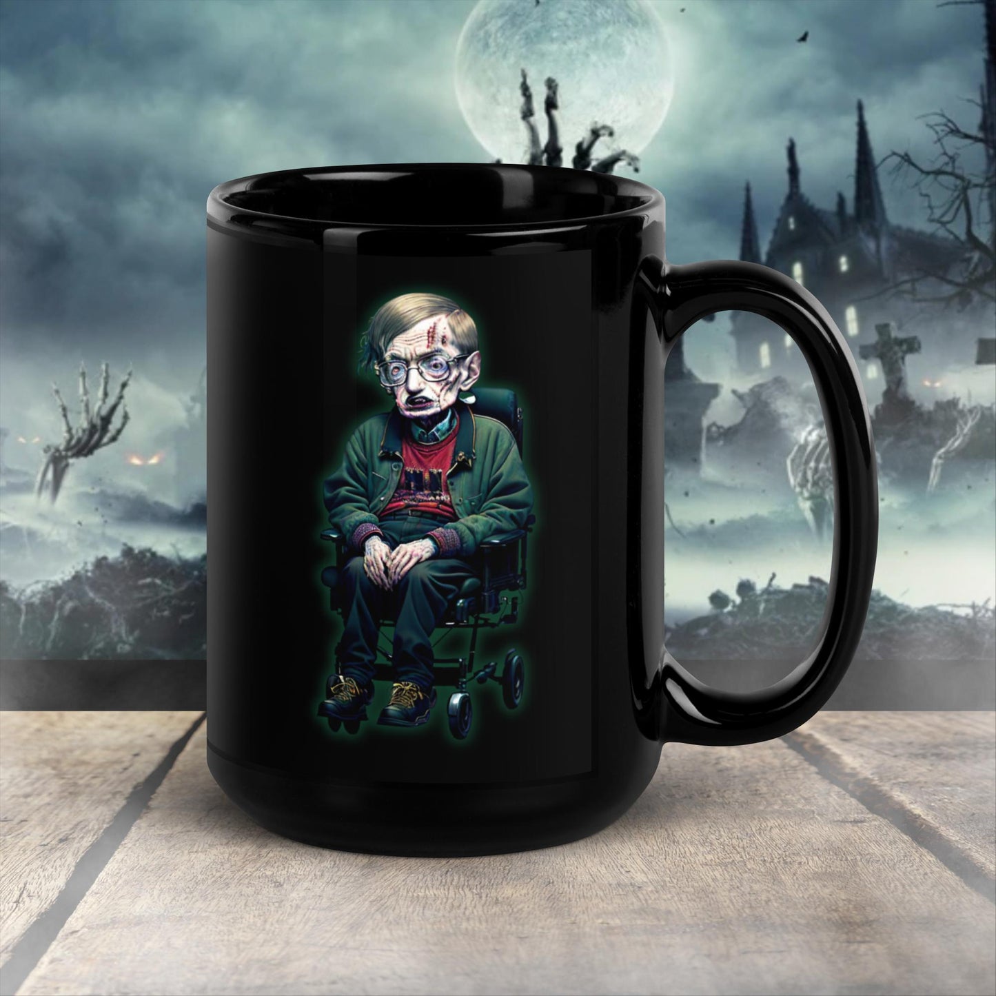 regalo navidad Stephen Hawking Taza negra brillante