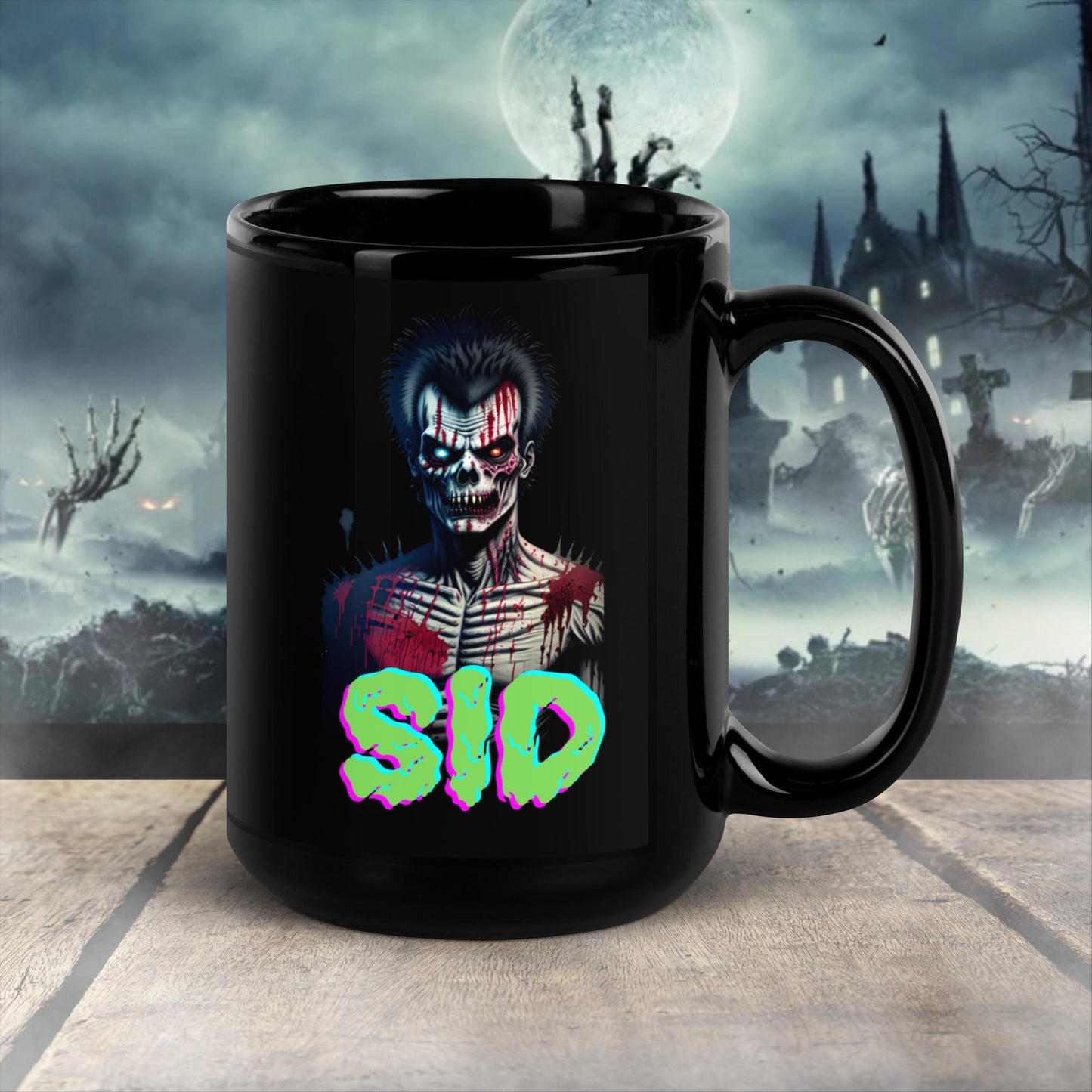 regalo navidad Sid Vicious Zombi Taza negra brillante