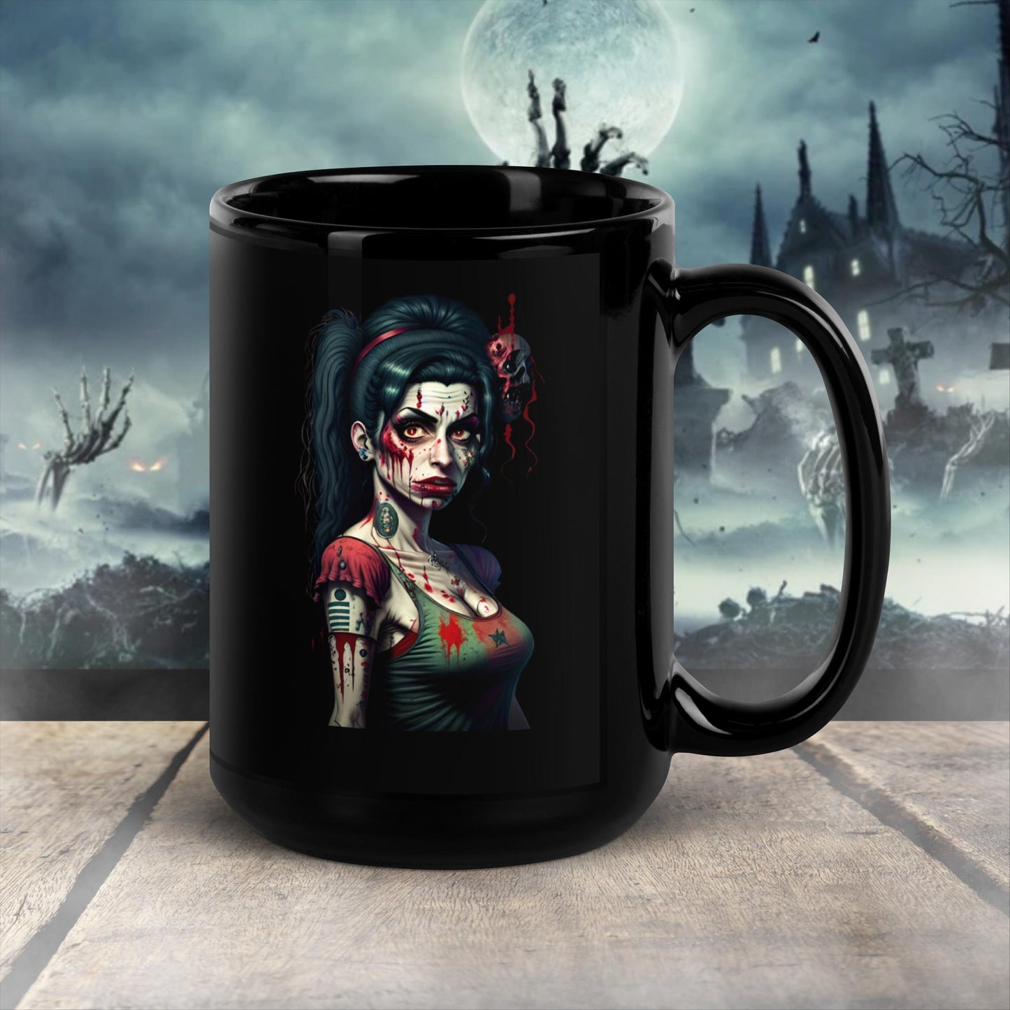 cadeau de Noël Amy Winehouse Tasse noire brillante