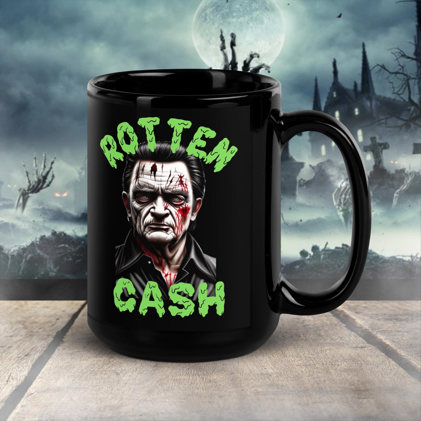 regalo navidad Johnny Cash Taza negra brillante