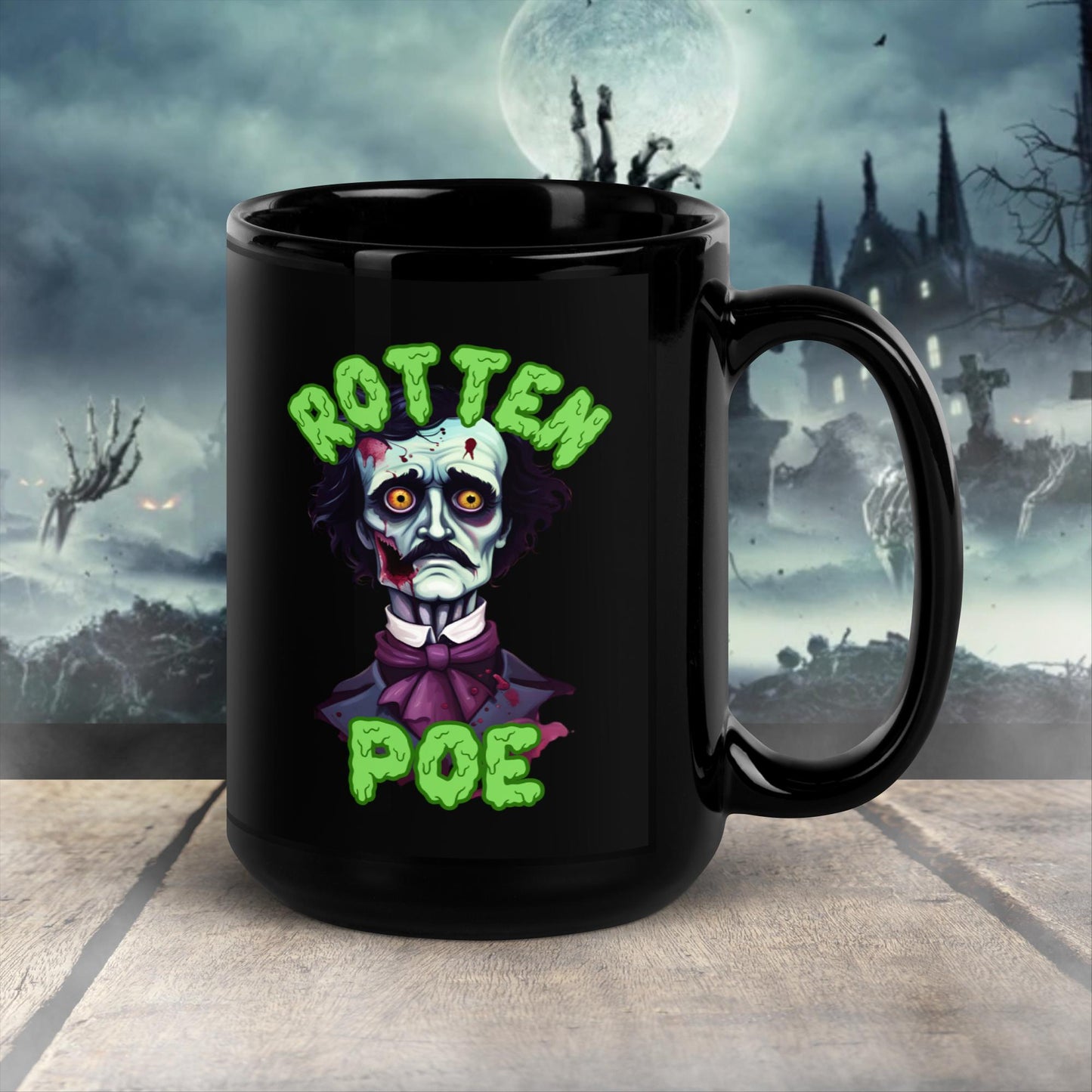 regalo navidad Edgar Allan Poe Taza negra brillante